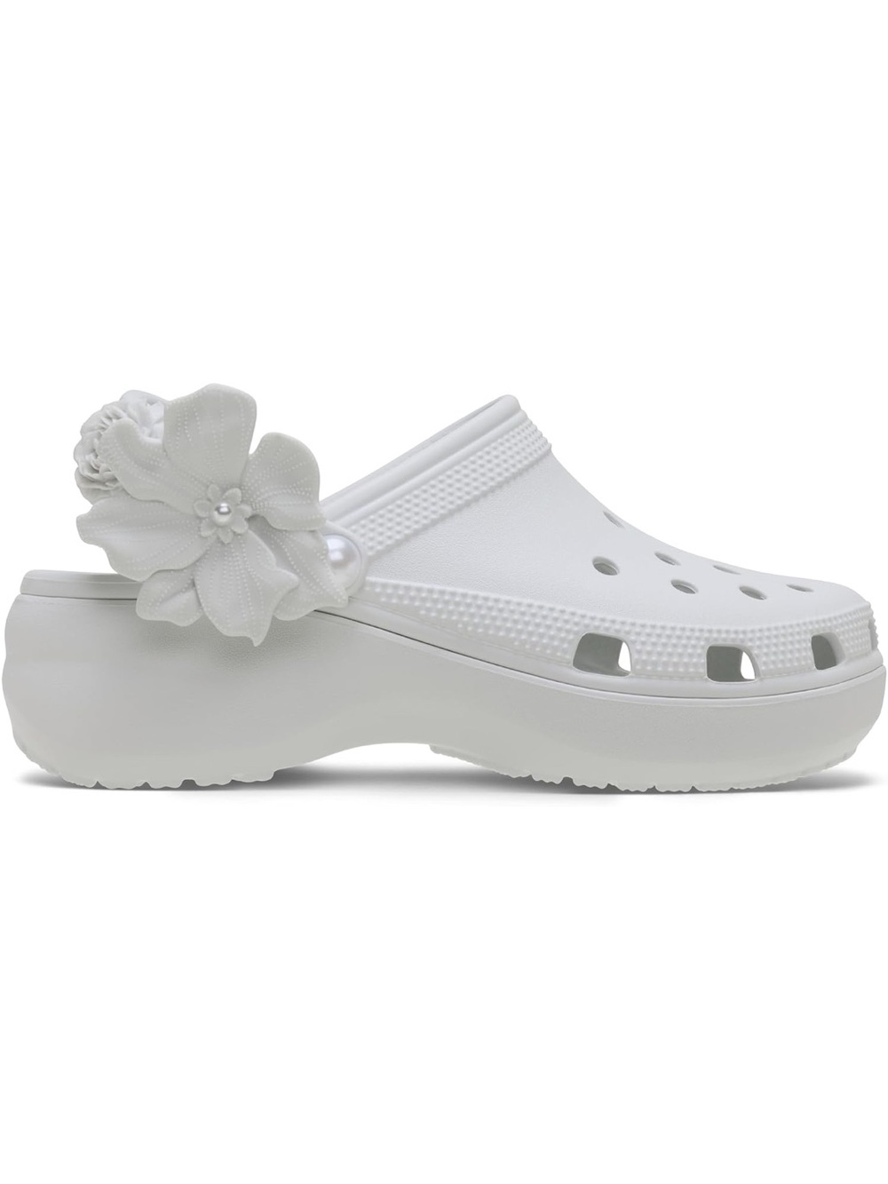 CROCS Women's White Floral-Embellished Platform Clog